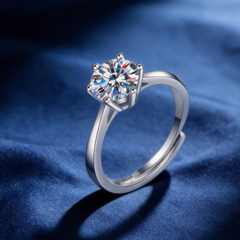 5-carat adjustable pure silver moissanite diamond ring