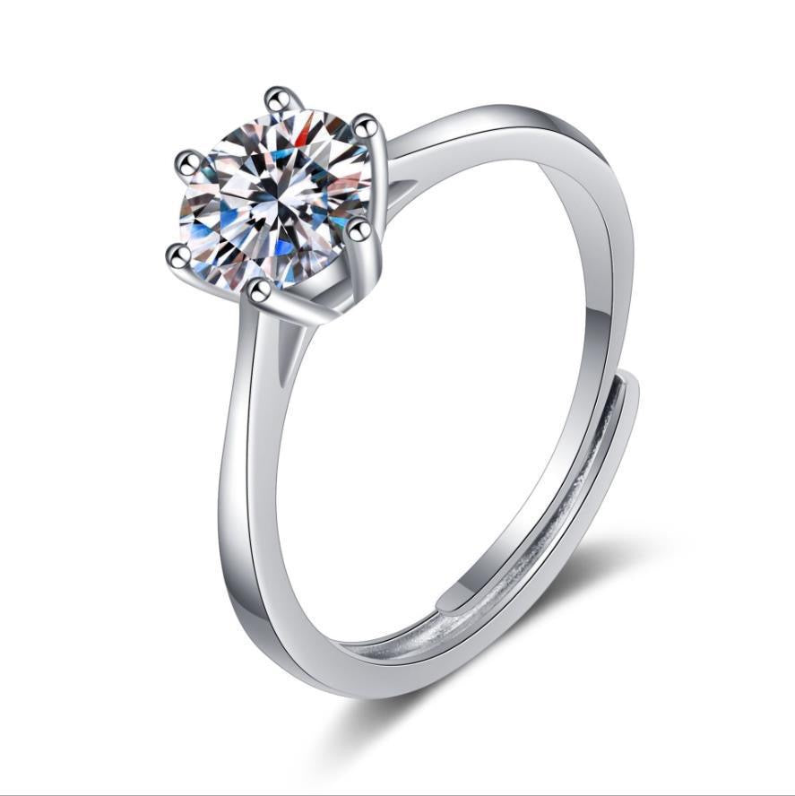 5-carat adjustable pure silver moissanite diamond ring