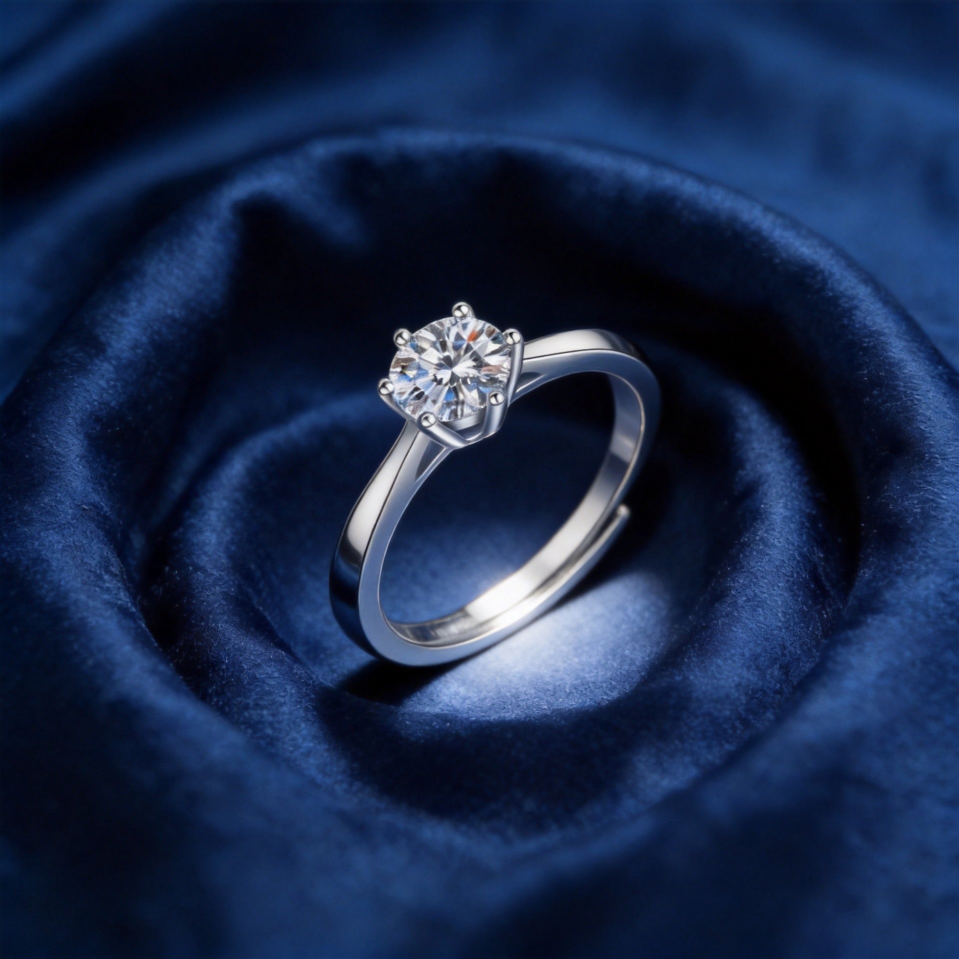 5-carat adjustable pure silver moissanite diamond ring