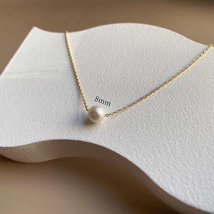 Dainty Floating Pearl Pendant Necklace